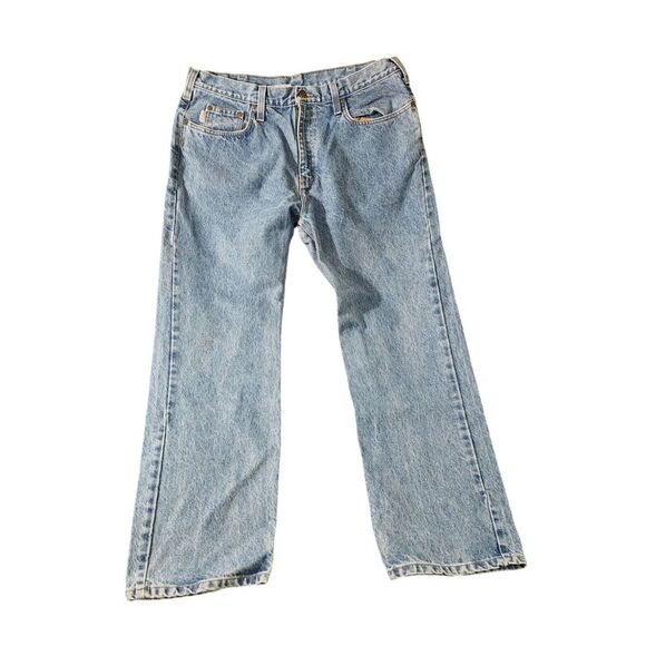 Carhartt Men's Relaxed Fit Jeans 38x32 Light Wash Denim 100% Cotton Flawed - Picture 1 of 9